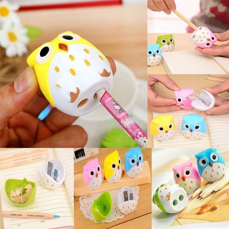FMELAH Dual Holes Mini Cute Lovely Cartoon Animal Owl Pencil Sharpener Creative Kawaii Cutter Knife School Supplies Manual Large Eyebrow Pencil Cutter Accessory(4pcs) - Image 3